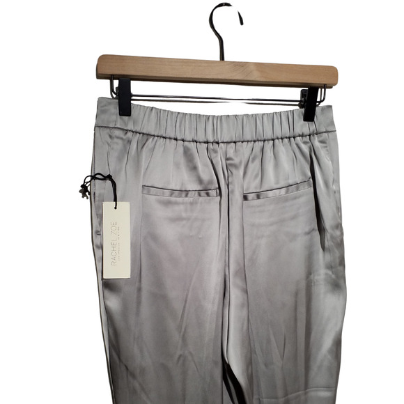Rachel Zoe Silver Satin Pleated Pants Elastic Waist Pockets Size 4 NWT - Picture 4 of 8